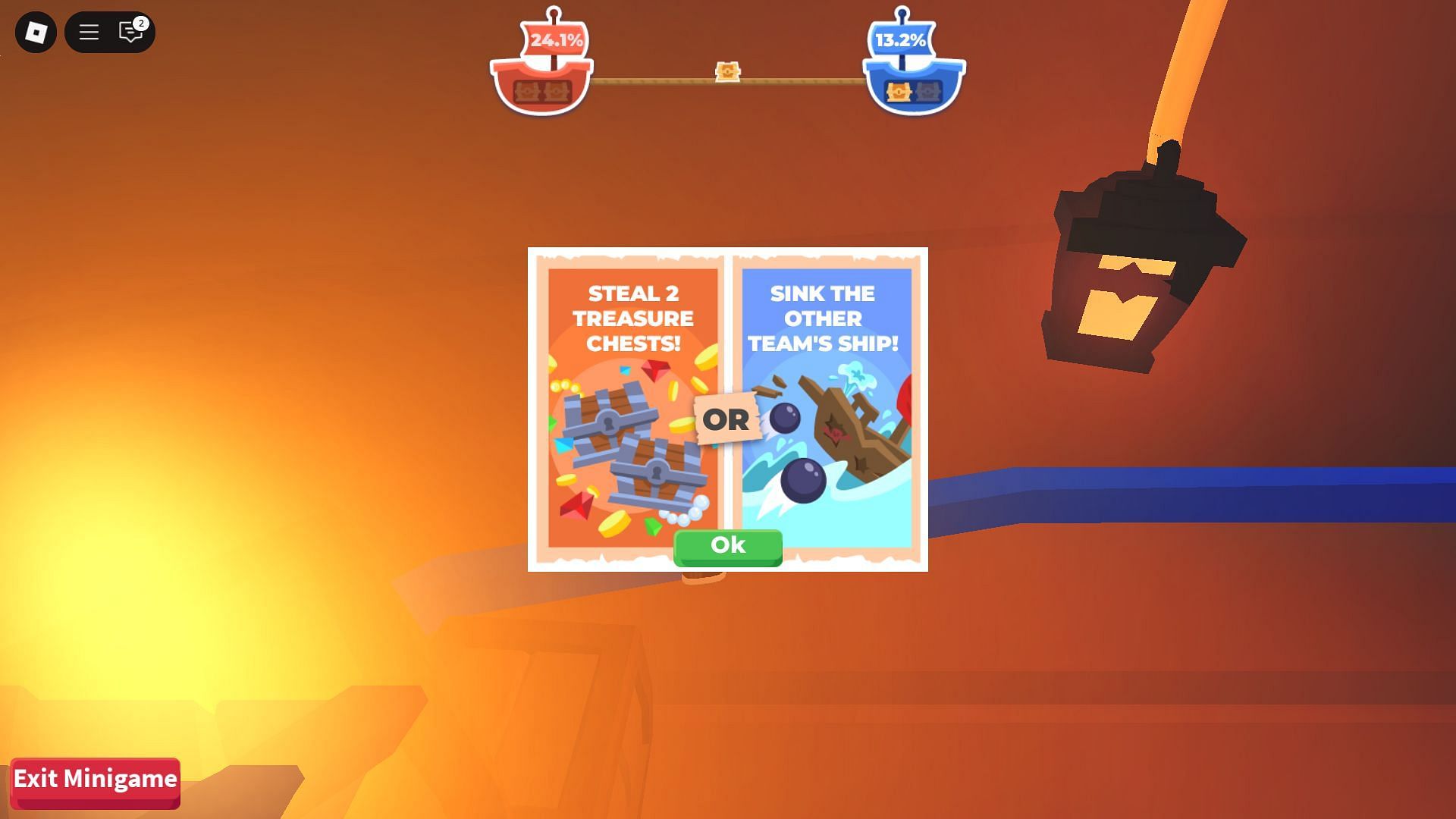 Starting the Sink a Ship minigame (Image via Roblox)